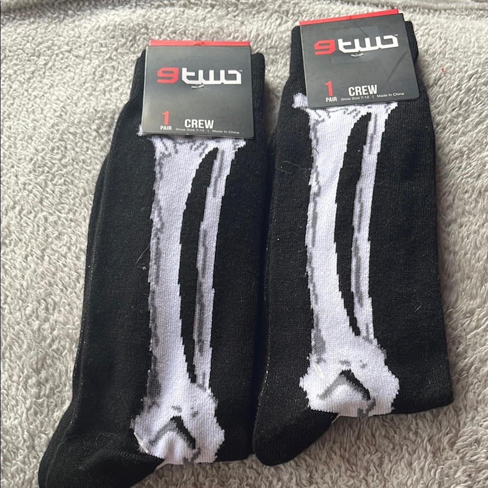 Black Casual Socks with Bold White Bone Design
